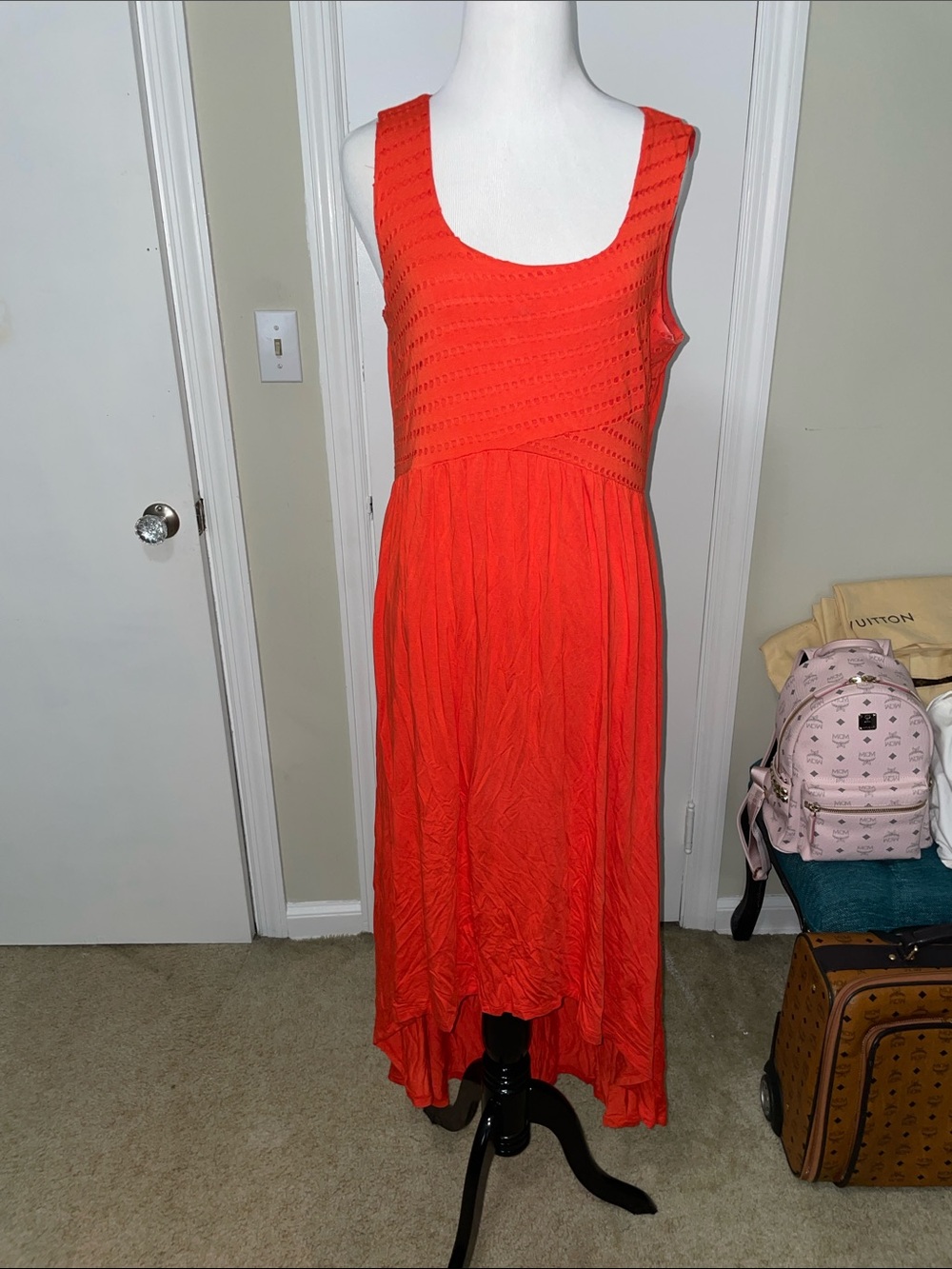 Spense Coral-Red High-Low Sleeveless Maxi Dress